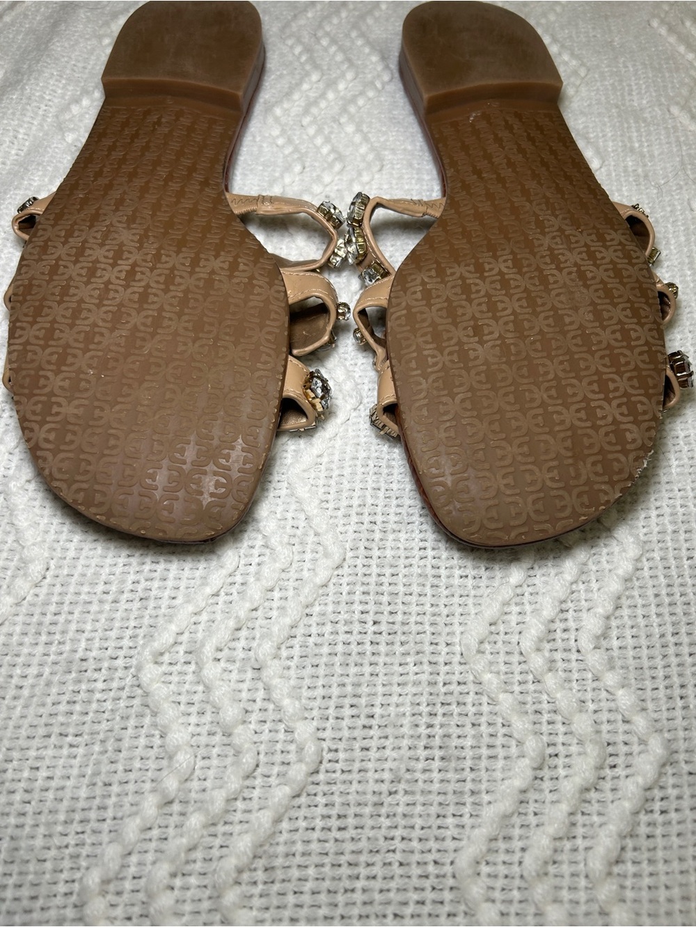 Sam Edelman Brown and Tan Crystal-Embellished Slide Sandals - Picture 3 of 6